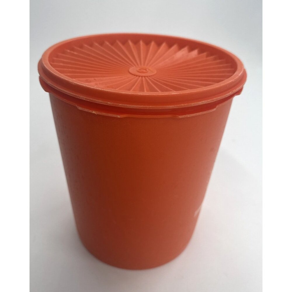 Vintage Tupperware Harvest Orange Servalier Canisters Set Of 4 w/ Sunburst Lids - Picture 4 of 13
